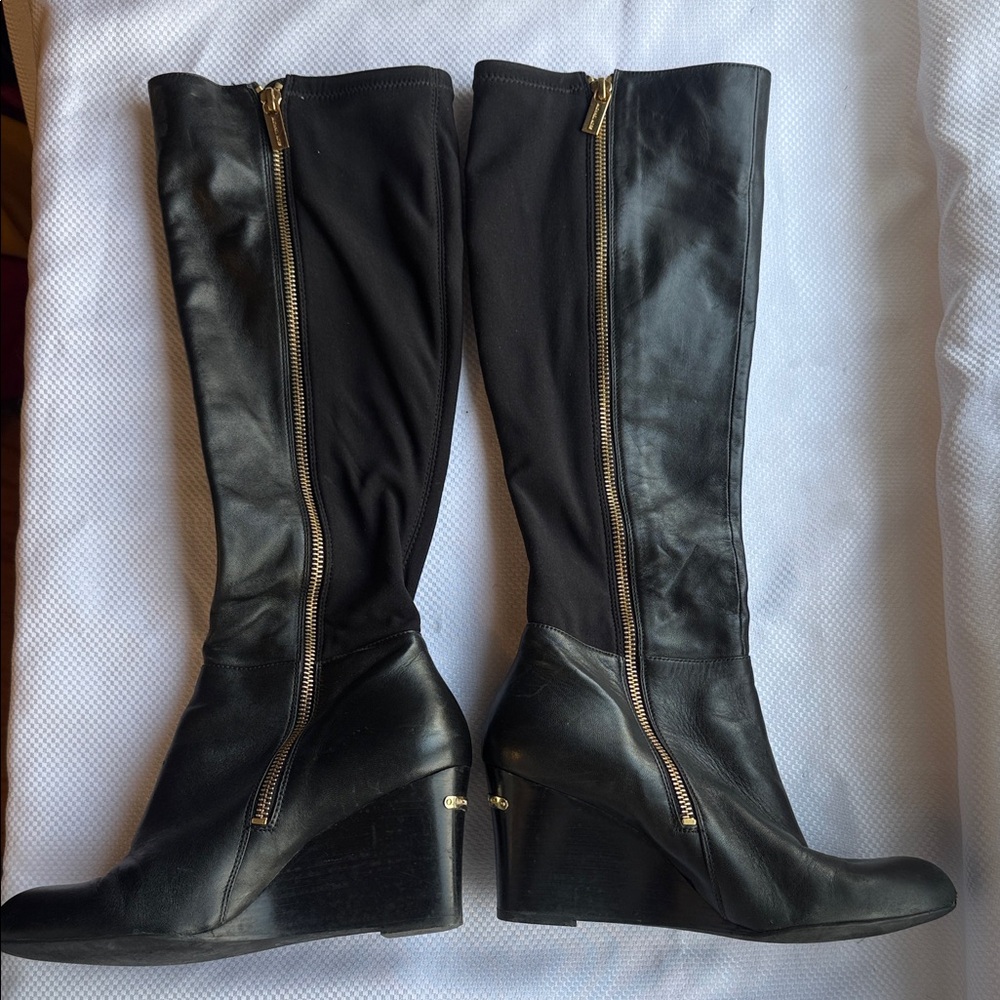 Black Wedge Knee-High Michael Kors Boots - Size 7